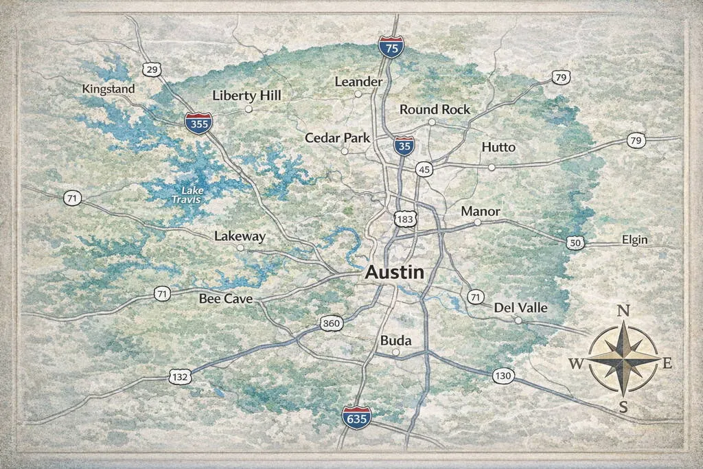 Austin Custom Pool Builder Service Area Map 1 Service Area Map